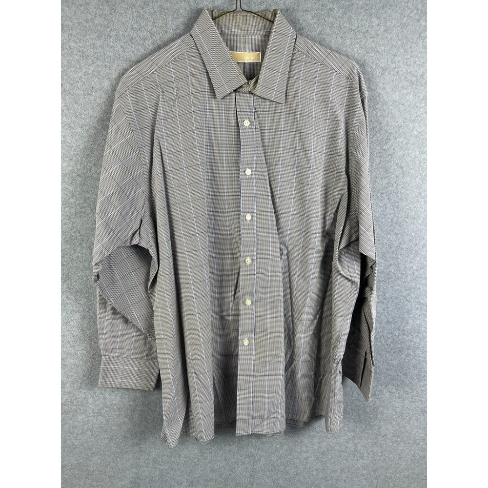 Michael Kors Shirt Men's Size 17.5 32/33 Gray Plaid Pattern Casual Dress